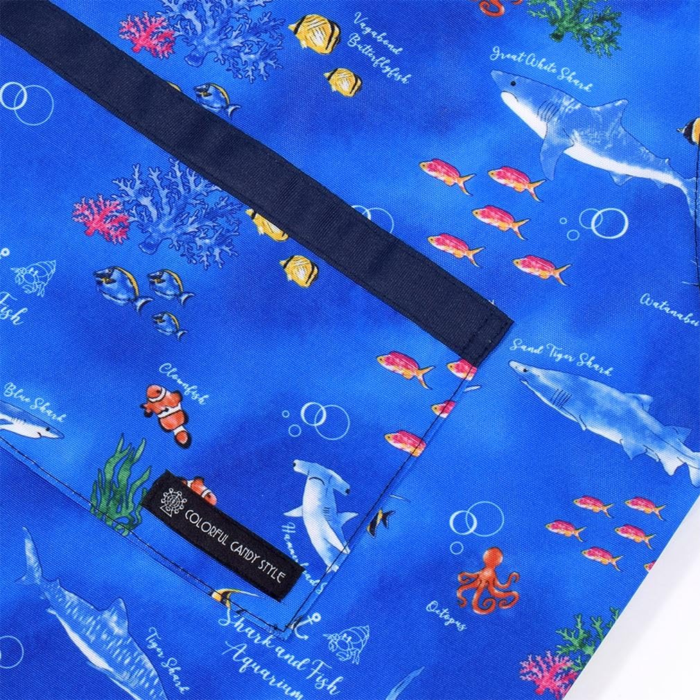 COLORFUL CANDY STYLE Back Cross Apron with Triangle Scarf Ocean Pattern No Ironing Quick Drying Lightweight Stain Resistant Wrinkle Resistant