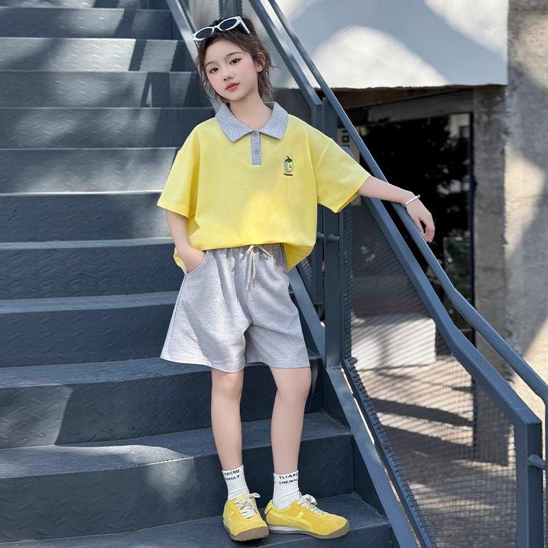 2026 Summer Sporty Academy Style Girls  Embroidered Polo & Shorts Two-Piece Set 140cm