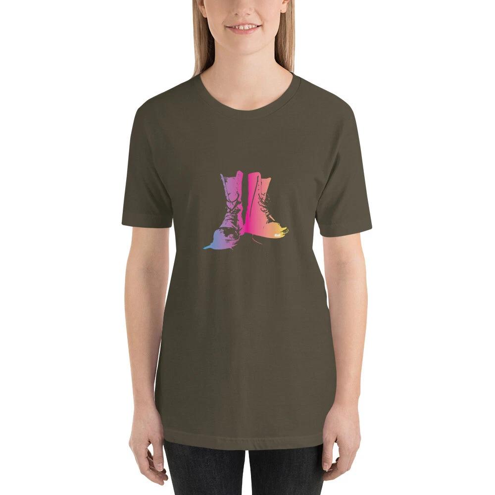 E2K Rainbow boots Unisex T-Shirt shoes walker army soldier ombre rainbows XL