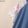 ZANZEA Women Casual Stand Collar Print Splice Half Sleeve Summer Blouse