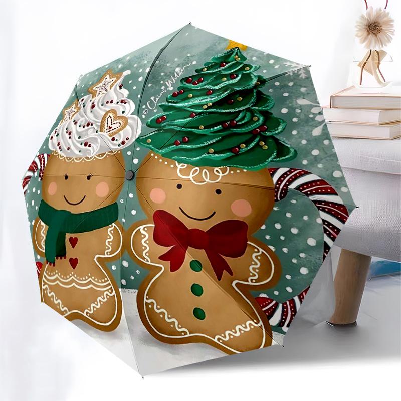 Gingerbread Man Themed Travel Umbrella-8 Ribs Automatic Opening and Closing, Portable Folding Design, Compact and Stylish Umbrella Suitable
