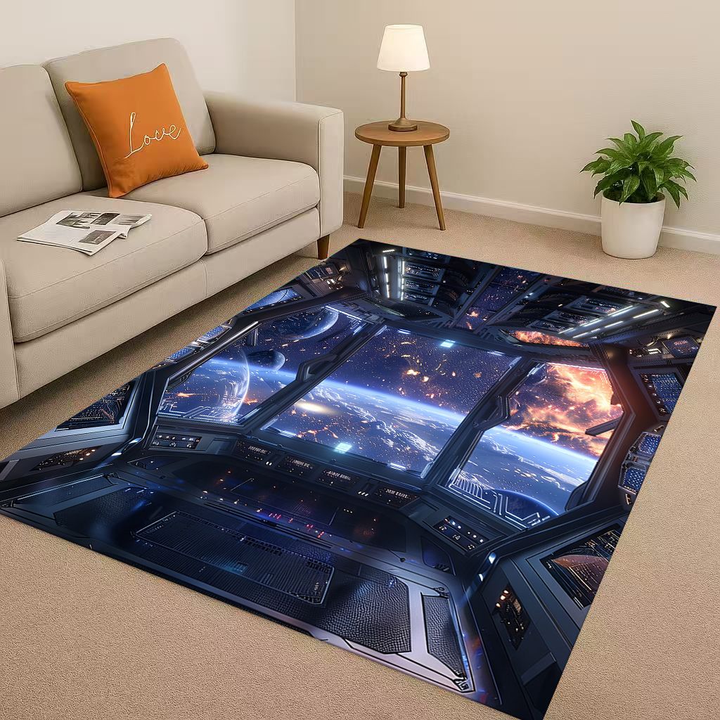 HD Spacecraft Aircraft Cockpit Dashboard Living Room Non Slip Area Rug Carpet for Bedroom Kids Playroom Sofa,Home Decor Doormat