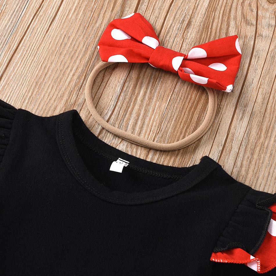 Girl Dress with Headband Baby Clothing Set Kid Dots Cosplay Tops and Skirt Children Black Red Outfit Minnie Bowknot Costume
