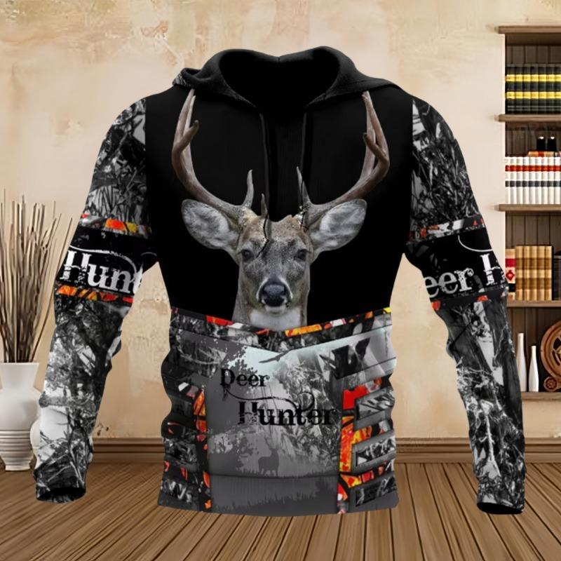 Mode Homme 2025 Chasse Hoodie Lâche Grande Taille 3D Imprimé Animal Cerf Super Lâche Hoodie Harajuku Passionné de Mode Sweatshirt Homme
