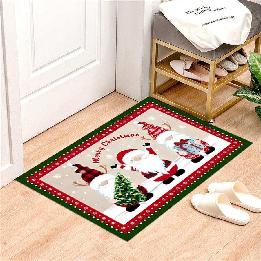 Santa Claus Crystal Velvet Carpet Christmas Home Decoration Kitchen Bedroom Floor Mat Indoor Outdoor Entrance Door Mat