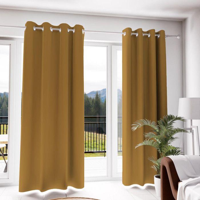 Rideau uni à oeillets infroissable 135x250 cm ALIX gold, par Soleil d'ocre
