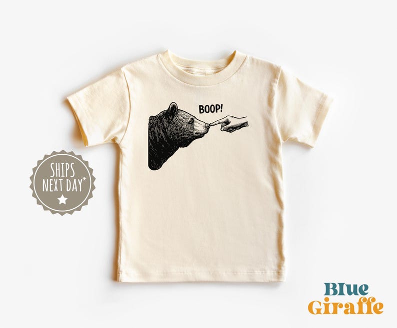 Boop! Bear Toddler Shirt - Vintage Bear Finger Touching Nose Kids Tshirt - Funny Retro Graphic Tee