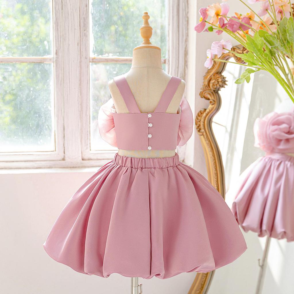 2025 Mädchen 3D Blumen Zweiteiliges Kleid mit voluminösem Rock – Festival & Abend Prinzessinnenkleid