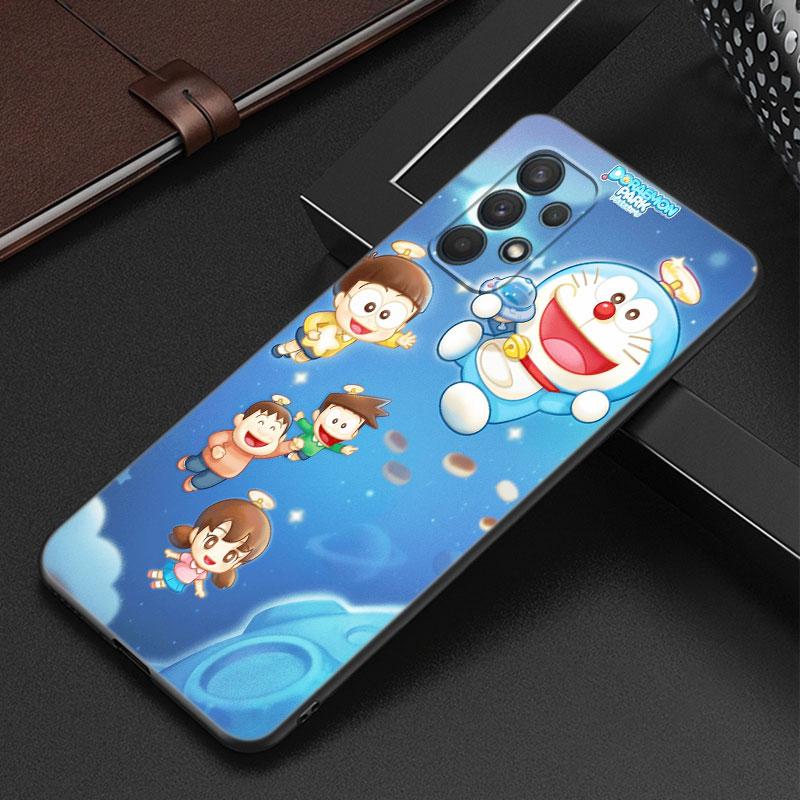 Cute Doraemon Moon Phone Case For Samsung Galaxy A12 A22 A31 A32 A50 A51 A70 A71 A72 A11 A21S A02S A10S A20S A30S A52 S 5G Cover
