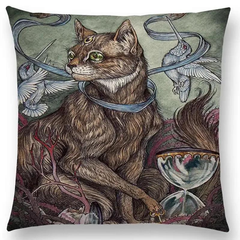 Dark Creatures Mysterious Mythical Beasts Sofa Pillow Case Cat Deer Bird Fox Tiger Snake Cushion Cover