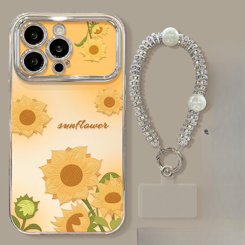 Ins Flower Bracelet Applicable To IPhone15 Apple Phone Case 14pro Electroplating Large Window 13 Silicone 16