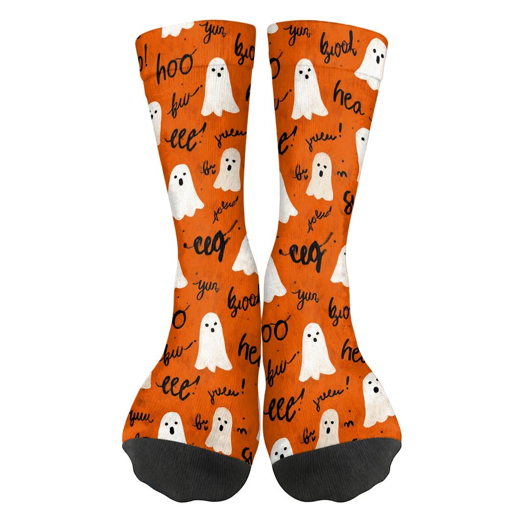 Breathable Comfortable Mid-Calf Socks with Halloween Pattern Unisex Elastic Ankle Support Socks Suitable for Daily Wear and Seasonal Use