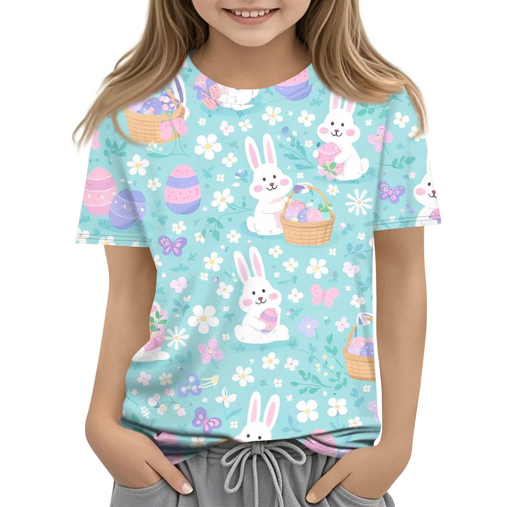 Children's Easter Printed Round Neck Short Sleeved Casual T-shirt