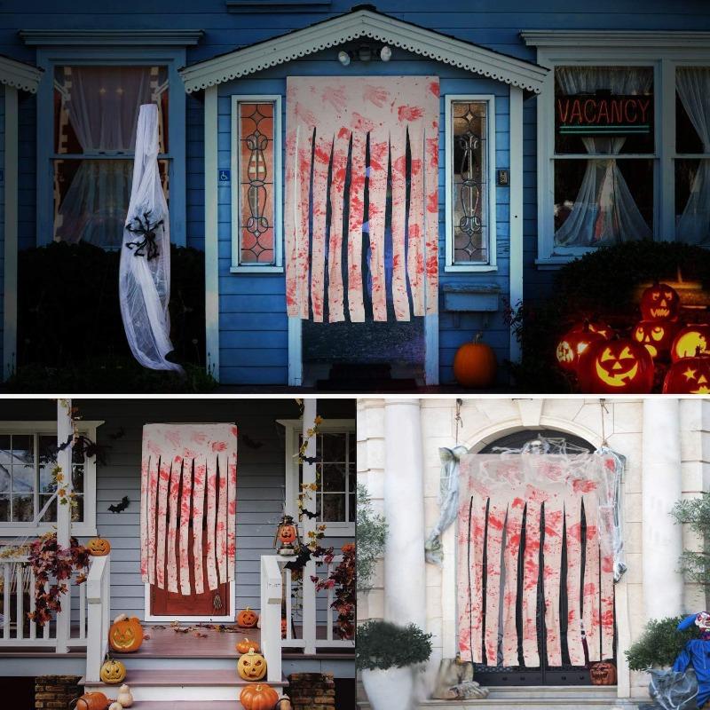 1.65X1M Bloody Handprint Horror Door Curtain for Halloween Party, Scary Haunted House Decoration, Unique Halloween Supplies