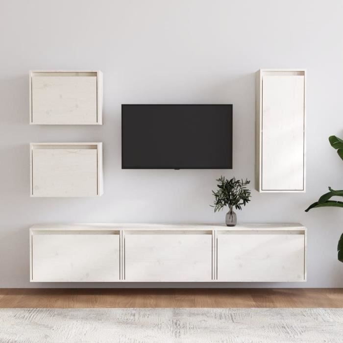 VidaXL Meubles TV 6 pcs Blanc, Bois massif de pin