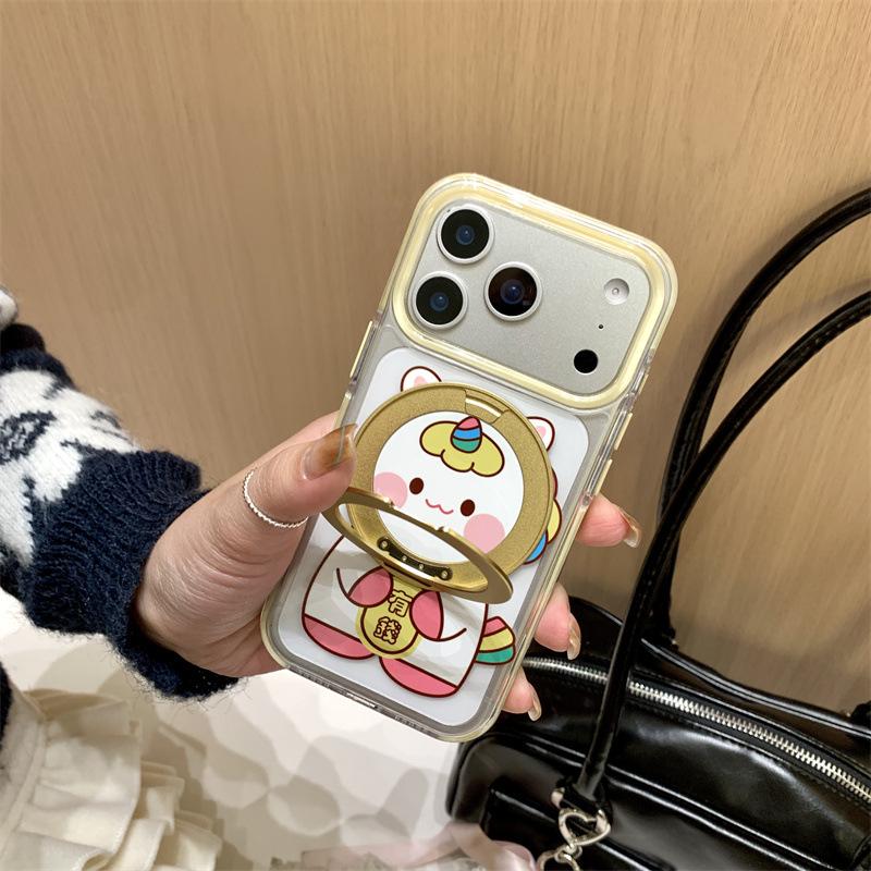 Lucky Cat 360° Rotating Stand Anti-Drop Phone Case for iPhone 17/16/15 Pro Max and 14/13