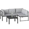 Garden Lounge Outdoor Terrace Furniture 3 Piece 4 Seater Modular With Adjustable Armrests Thick 16cm Cushions Gray