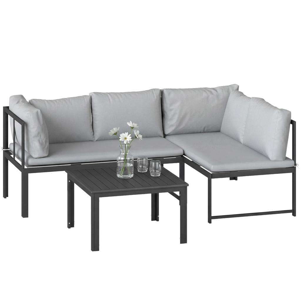 Garden Lounge Outdoor Terrace Furniture 3 Piece 4 Seater Modular With Adjustable Armrests Thick 16cm Cushions Gray