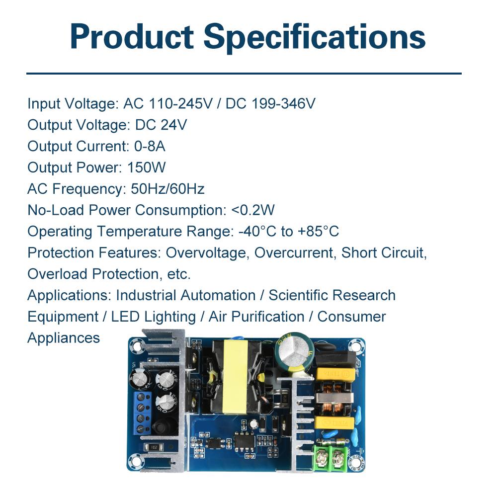Dual Input AC 110-245V DC 199-346V to DC 24V 6A Switching Power Supply Module 150W High-Power Industrial Power Module