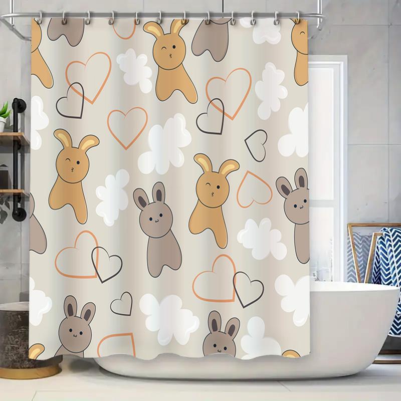 

Adorable Rabbit Heart Shower Curtain Modern Bathroom Decor, Waterproof Fabric For Kids Bathing Room 72 X 72 Inches W60H190(CM)-1 Pcs