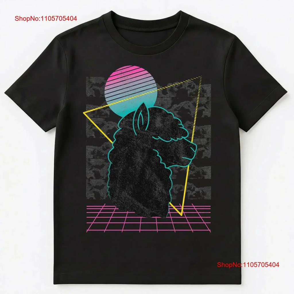 Retro Style Alpaca Vaporwave Geometric Grid T Shirt Vintage Soft Designer Clothes Streetwear