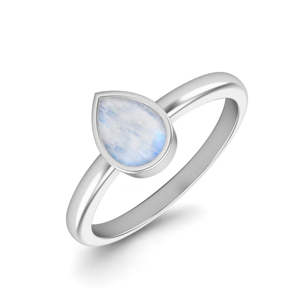 0.75 Cts Pear Shape Moonstone 925 Sterling Silver Solitaire Women Engagement Rings