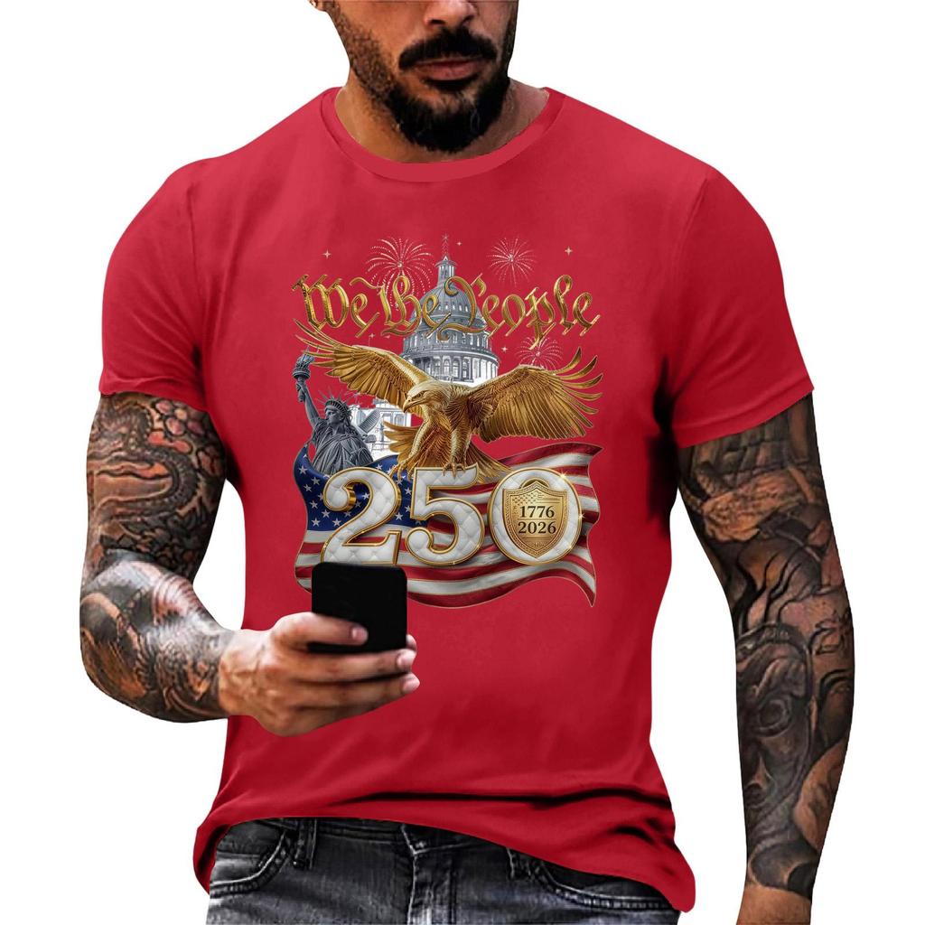 Men's Casual Short Sleeve T Shirt Flag Print Graphic Tee Comfortable Fit Crew Neck Lightweight Fabric