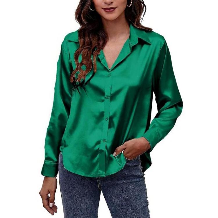 Langarm-Satinbluse für Damen Büro Elegantes Hemd