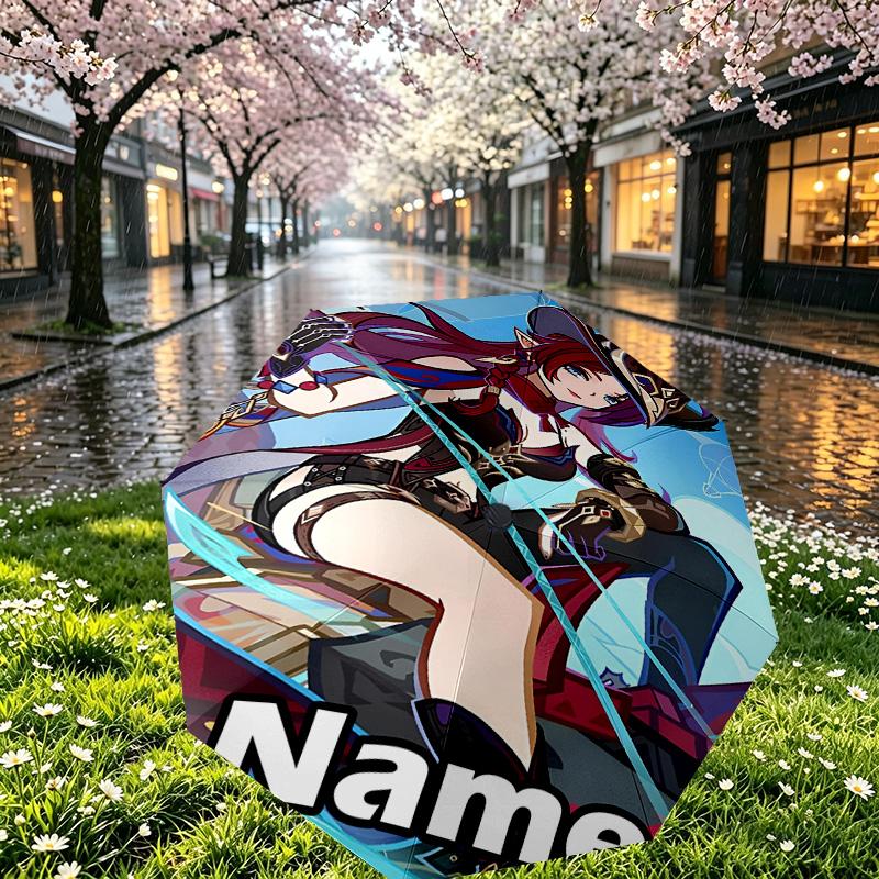 Custom Name Personalized Genshin Impact Print Umbrella, Auto Open Close, 8‑Rib Sturdy Frame, Commute Camping Hiking Use, Birthday Gift
