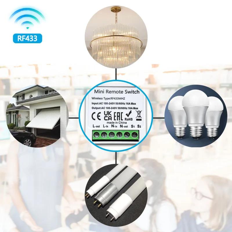 433MHz Wireless Remote Control Light Switch 16A 4 Key RF Relay Receiver Timer Breaker Wall Panel Switch For Lighting Led