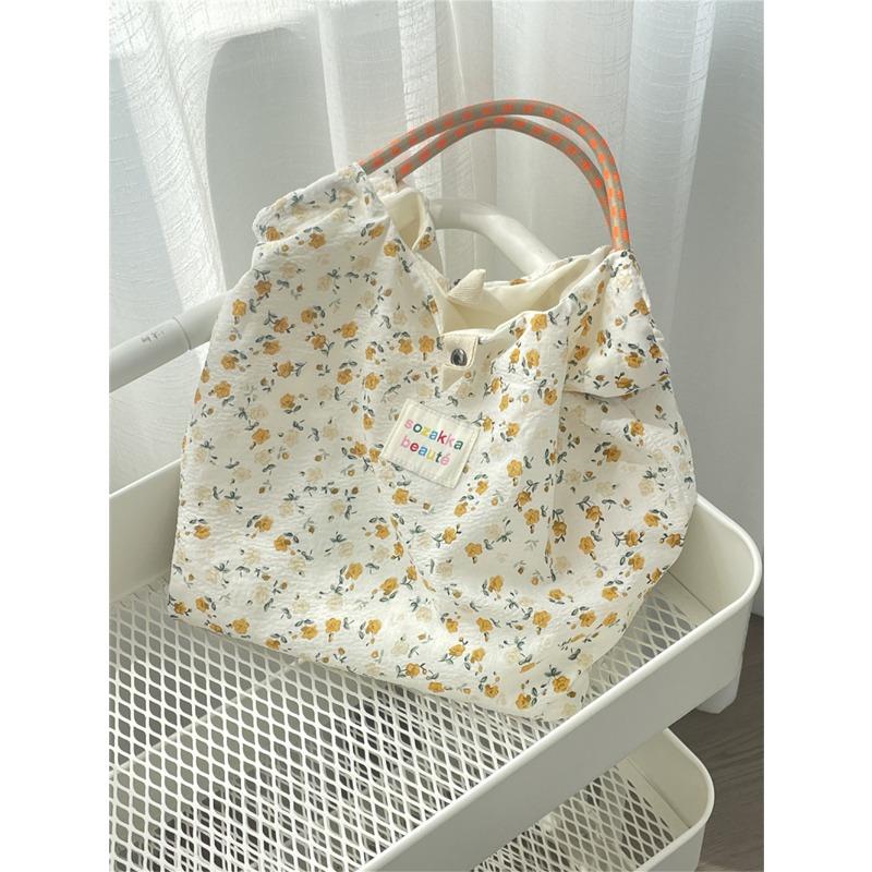 Floral Canvas Bag Women's Summer New Large-capacity Handbag Thin Portable Vacation Beach Bag