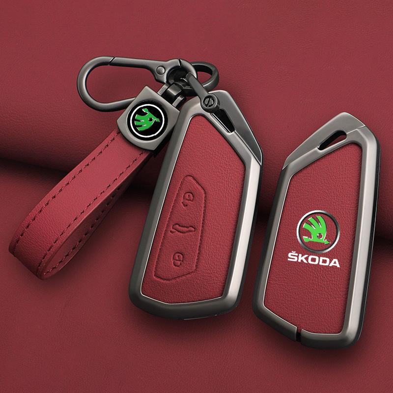 Leather Car Remote Key Case Full Cover Protector Holder Shell Fob For Skoda Superb A7 Kodiaq Octavia A7 A8 Keychain Accessories HJ1