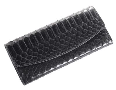 Sankyo Shokai Python Long Wallet, Thin Genuine Leather, Flap Wallet for Men and Women, Black (Imperfect Condition)