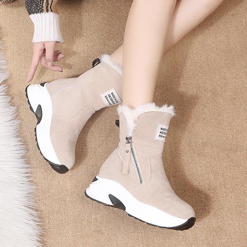 Winter New Round Head Velvet Warm Side Zipper Low Tube Flat Bottom Casual Student Women's Snow Boots