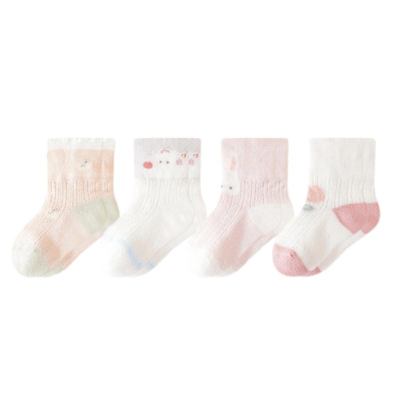 Pack of 4 Pair Breathable Cotton Baby Socks for 0-5 Years Nonslip Design Calf Length Socks for Sensitive Skin