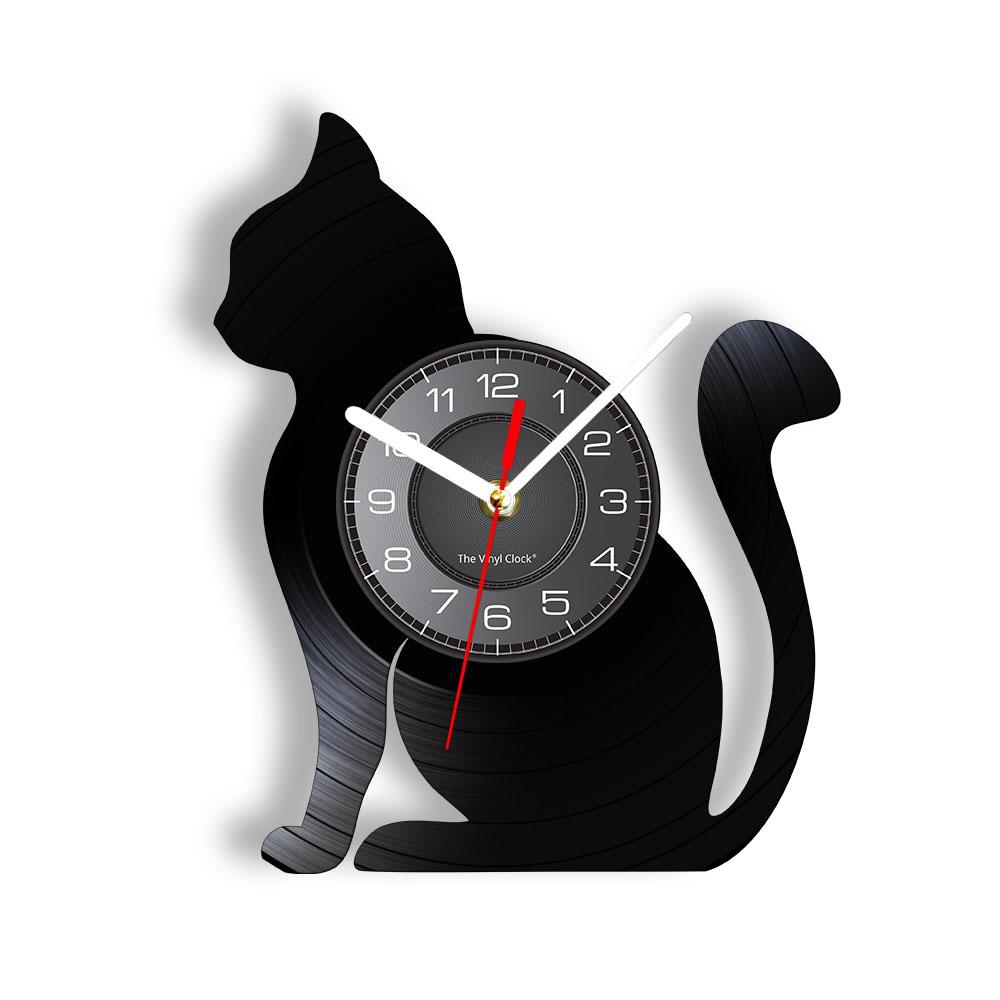 

Sitting Cat Silhouette Wall Clock Cat Vinyl Record Clock Unique Cat Gift For Cat Lovers Pussycat Home Decor Vinyl Record Art