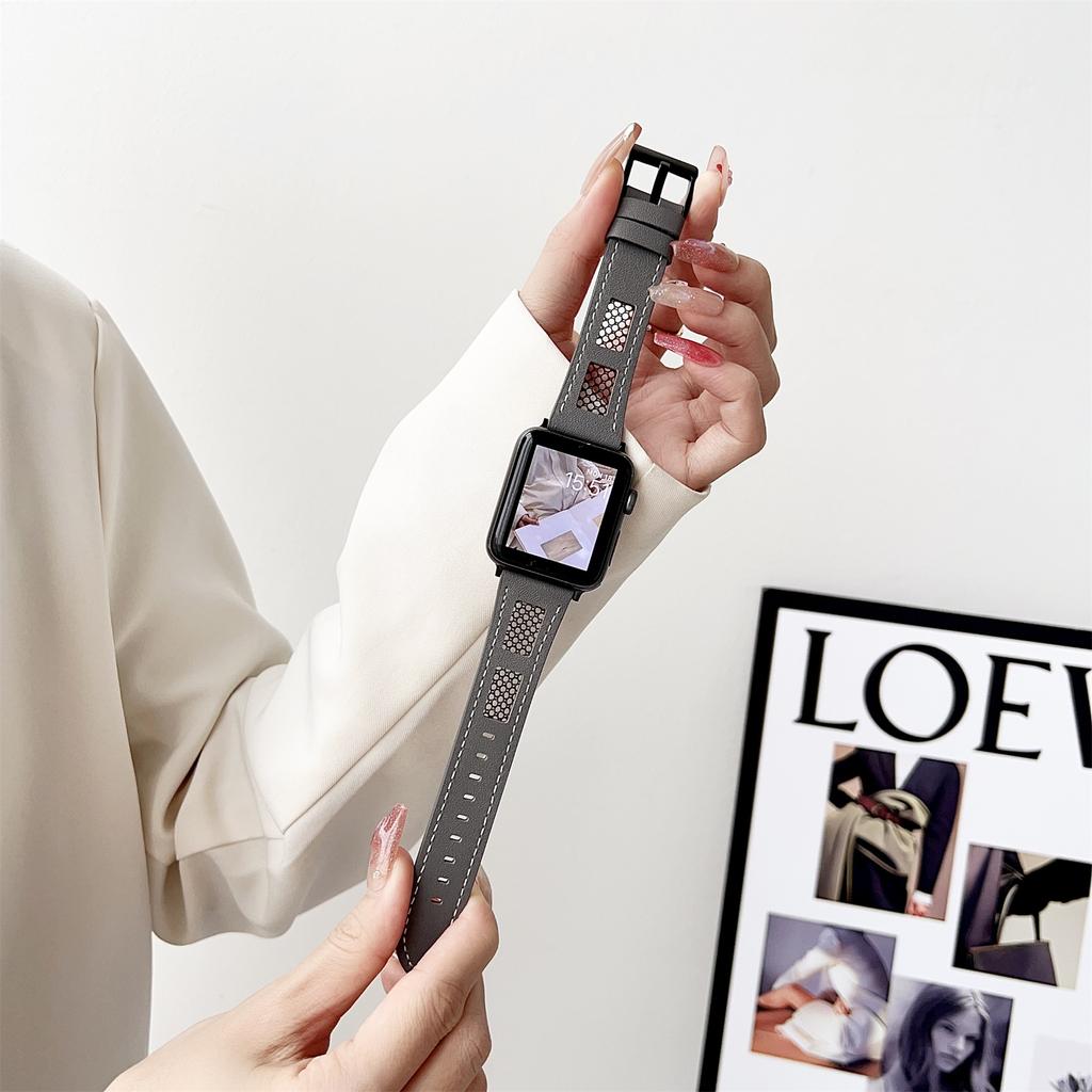 For Apple Watch 10 46mm/Ultra 2/Ultra 49mm/9 8 7 45mm/SE (2023) SE (2022) SE 6 5 4 44mm/3 2 1 42mm PU Leather Mesh Watch Straps