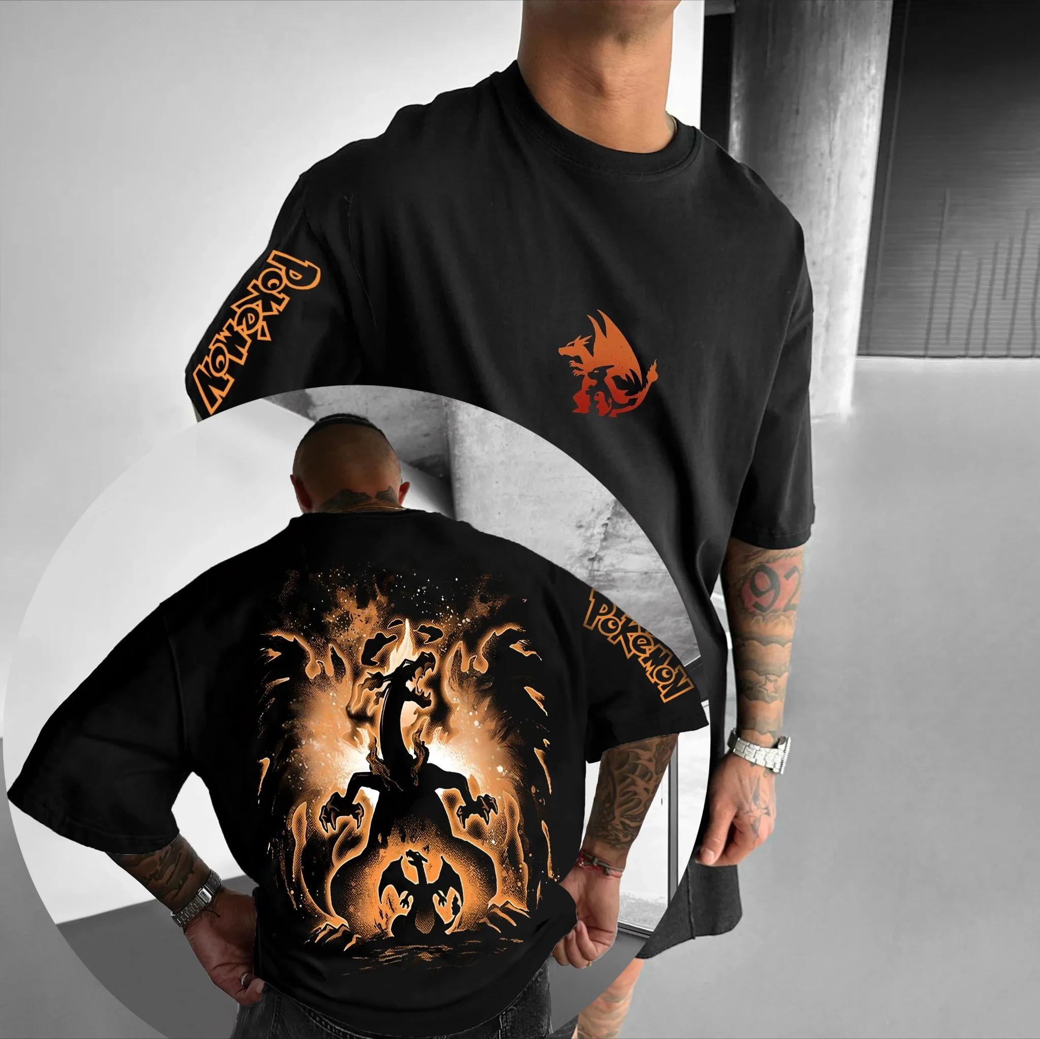 

Pokémon Animation Derivatives Charmander Charizard Printing Short-sleeved T-shirt Men s Women s 2026 Summer Fashion Street Top S