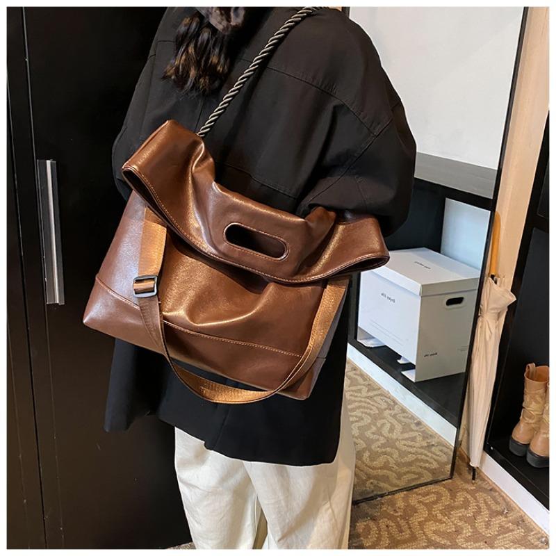 

Autumn and winter fashion retro brown soft leather large capacity tote bag women commuter about large bag student shoulder messenger bag коричневый