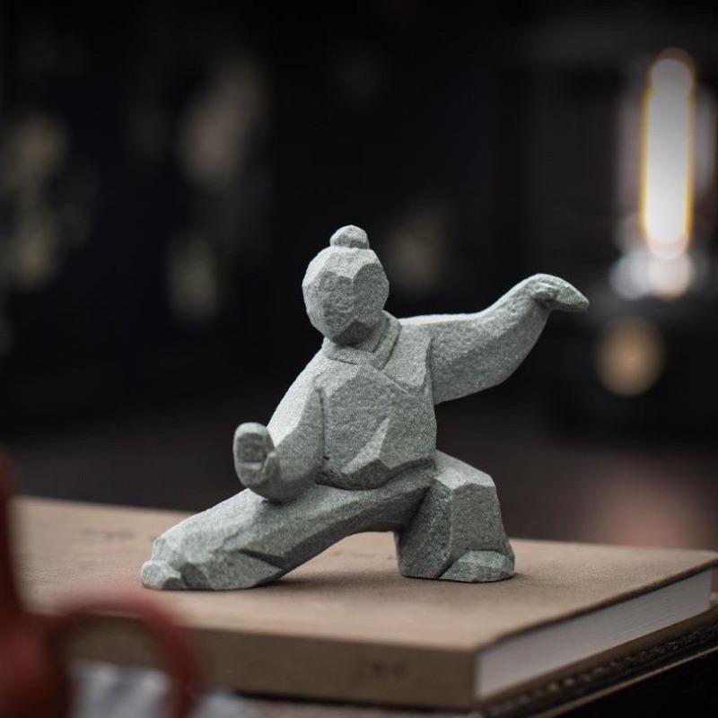 Minimalist Chinese Kung Fu Tai Chi Figurine Creative Desktop Home Decor Gift for Men Tea Ceremony Office Ornament