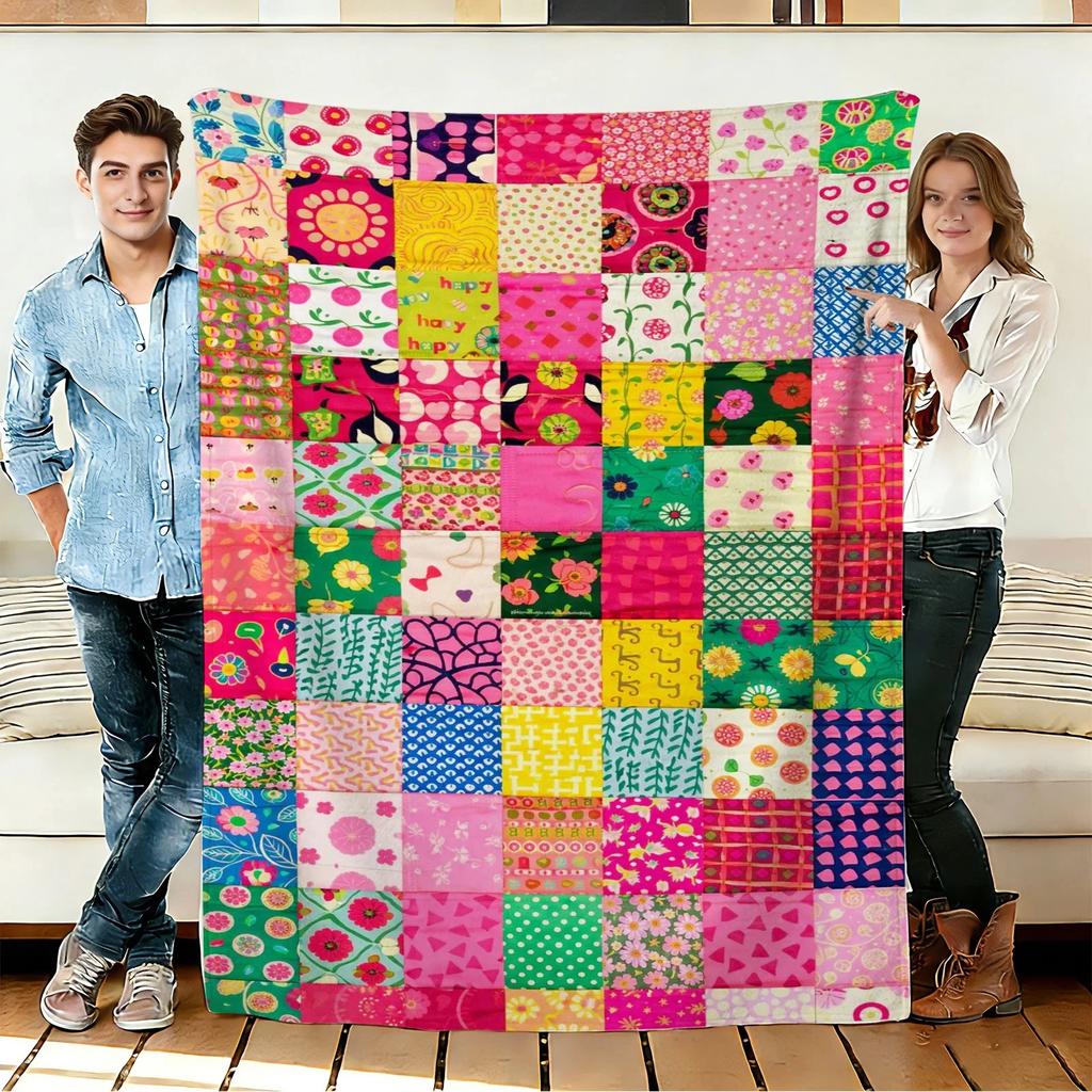 Bunte Patchwork-Blumen-Flanell-Decke Weiche Gemütliche Überwürfe Nickerchen Reisegebrauch