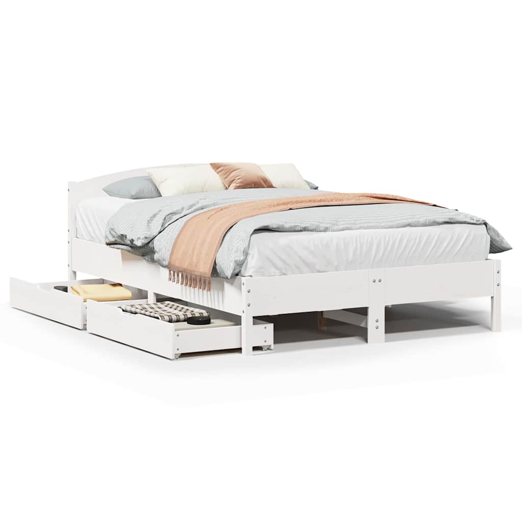 Vidaxl Bed Frame Without Mattress, White, 160X200 Cm, Solid Pine Wood