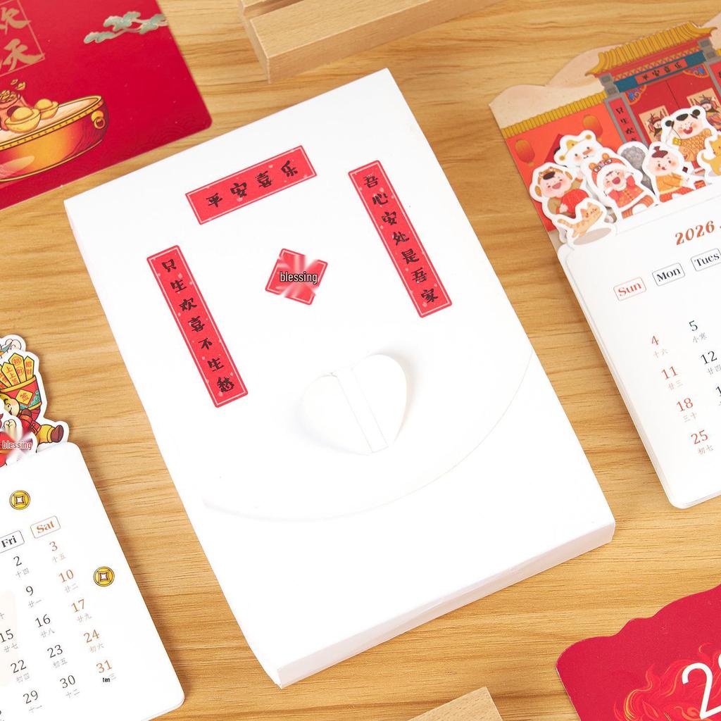 2026 Cute Innovative Wooden Paper Carving Desk Calendar - Year of the Horse, Chinese Style for Students and Desktops