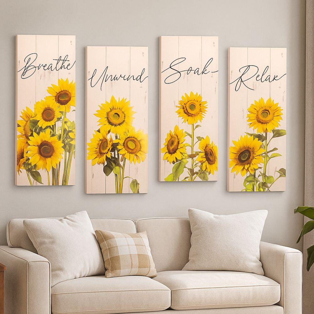 Handmade Wooden Floral Artwork Modern Wall Decor Plate Sunflower Hanging Sign  Home Office Decor