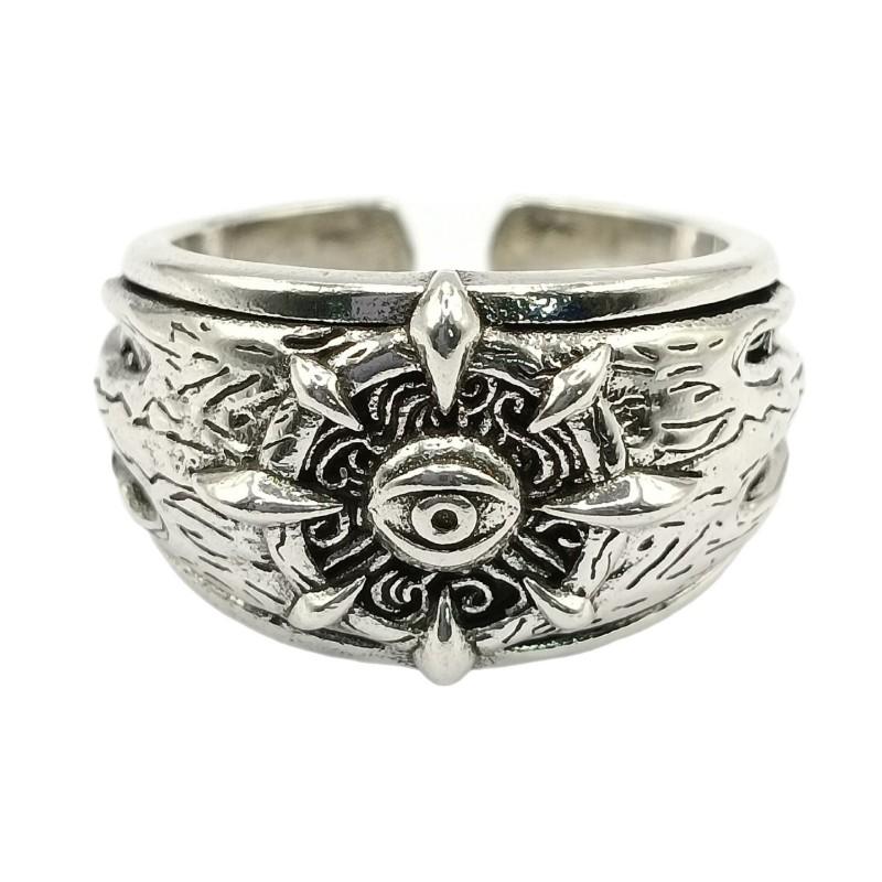 Adjustable Open Ring Men Women Vintage Eye Motif Geometric Copper Jewelry Retro Style Statement Piece