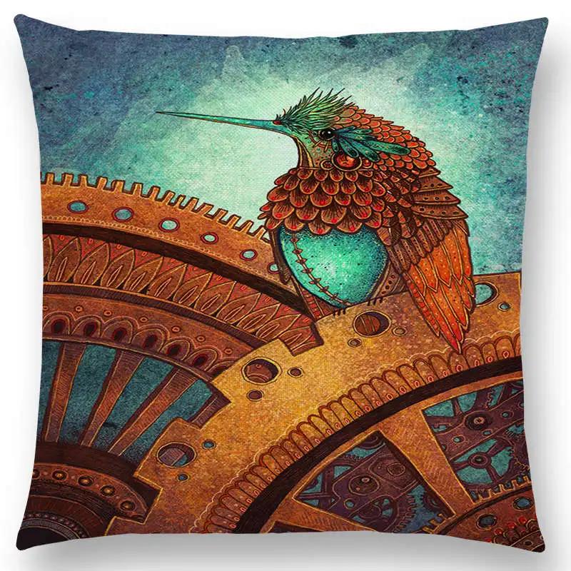 Mroczny Wróżebny Ptak Poszewka na Poduszkę na Sofę Trzy Oczy Kruk Steampunk Koliber Nocna Księżniczka Lew Sowa Poszewka na Poduszkę