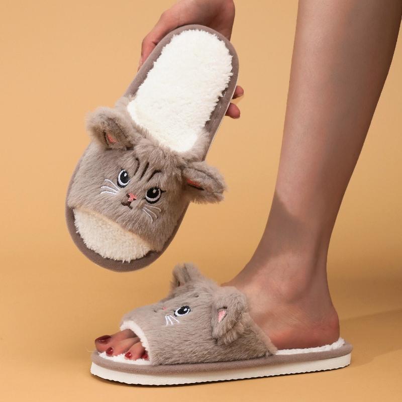 Pantofole Peluche Piccola Gatta Cartone Animato da Donna per Uso Interno ed Esterno in Autunno e Inverno, Comode Pantofole in Cotone per Uso Domestico