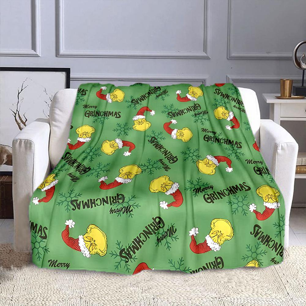 Grinch Christmas Patterned Blanket Design Patterned flannel blanket perfect for the bedroom living room, sofa, or a little nap