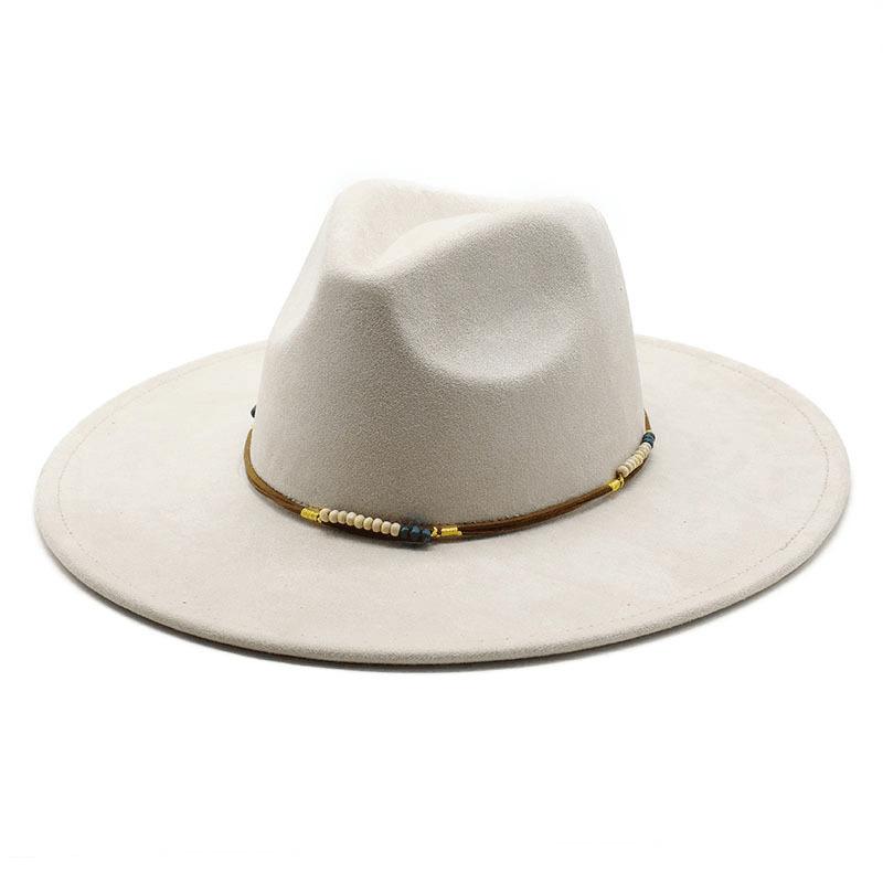 British Style Suede Top Hat Men'S Casual Big Eaves Tibetan Felt Hat Women'S Retro Cowboy Gentleman Hat