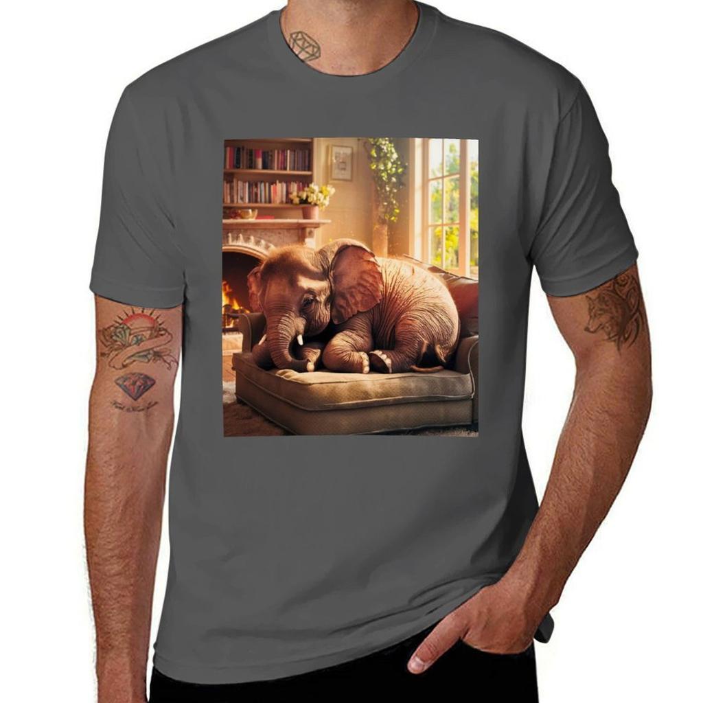 Elephant Portrait Resting Elephant Tshirt Large Size Basic Casual Tshirt